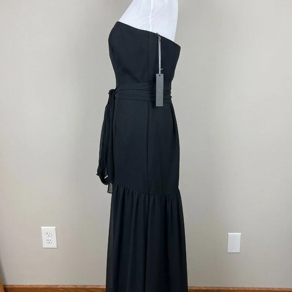 White Vera Wang Dress Womens 8 Black Crinkle Chiffon‎ Trumpet Hem Strapless Gown